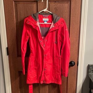 Columbia Bright Red Hooded Trench Coat